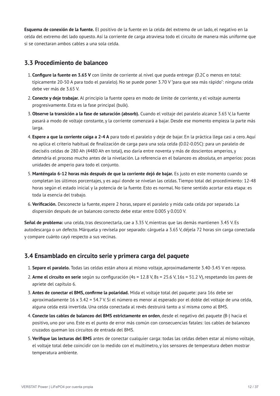 Página de la guía con instrucciones de balanceo